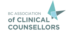The official logo for the BC Association of Clinical Counsellors (BCACC), featuring dark grey text alongside an abstract geometric butterfly icon composed of teal and light blue shapes on a white background.