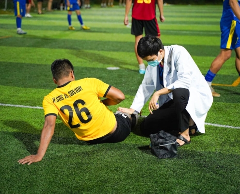 Soccer player injured on a soccer field