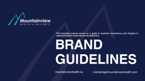 mountainview-health-wellness-brand-guidelines Mountainview Health & Wellness brand guidelines cover sheet displaying the clinic logo, website, and marketing email on a dark blue background.