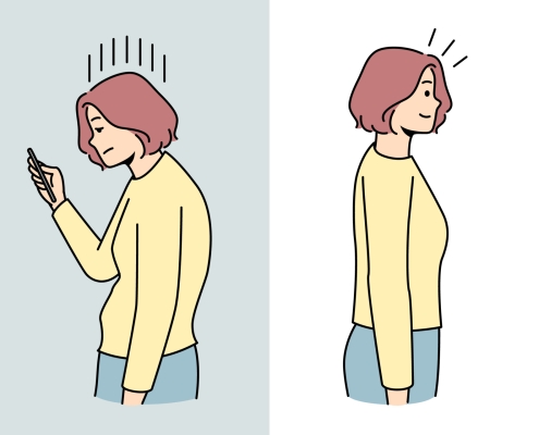 Woman draw of bad phone posture